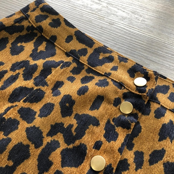 Leopard Print Corduroy Button Down Mini Skirt - Picture 3 of 6